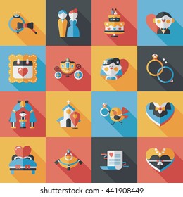 Wedding and marriage icons set