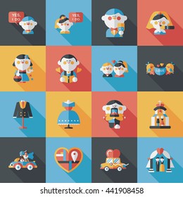 Wedding and marriage icons set