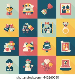 Wedding and marriage icons set