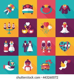Wedding and marriage icons set