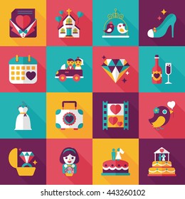 Wedding and marriage icons set