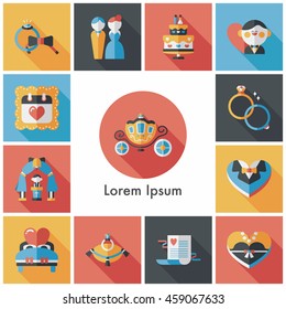 Wedding and marriage icons set