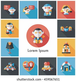 Wedding and marriage icons set