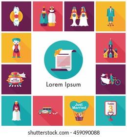 Wedding and marriage icons set