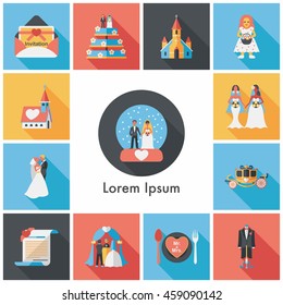 Wedding and marriage icons set