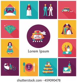Wedding and marriage icons set