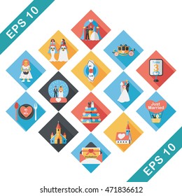 Wedding and marriage icons set