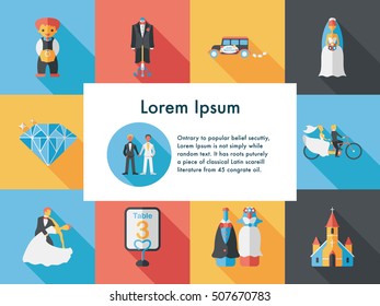Wedding and marriage icons set