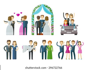 wedding, marriage, nuptial vector logo design template. ceremony, celebration or people, folk icons