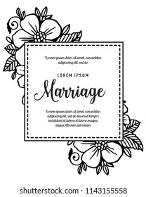Wedding marriage thanks invitation. Beautiful blooming flowers vector illustration