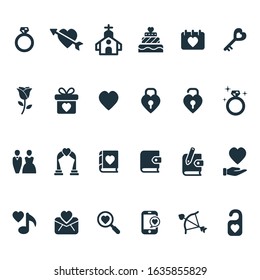 Wedding & marriage vector icons in black color. Editable symbol illustration.