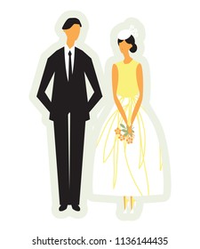 Wedding, married couple, bride and groom illustration, isolated on white
