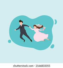 Wedding Married Couple Flying Vector Illustration