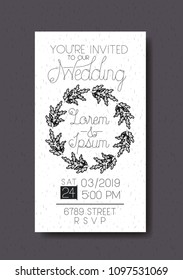 wedding and married invitation card with circular wreath