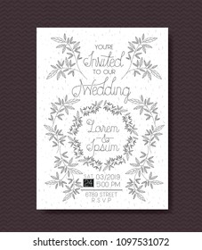 wedding and married invitation card with circular wreath