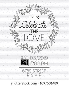 wedding and married invitation card with circular wreath