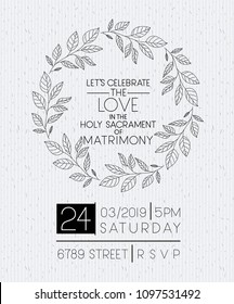 wedding and married invitation card with circular wreath