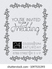 wedding and married invitation card with floral frame