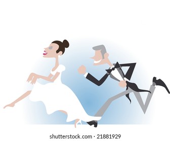 wedding Married they run for the field