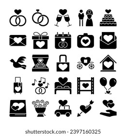 Hochzeit, Heiraten, Zeremonie Symbole.Vektorgrafik.