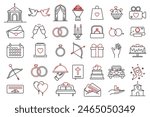 Wedding, marrying, ceremony line icons. Minimalist thin linear web icons bundle. Wedding Editable Stroke Line Icons