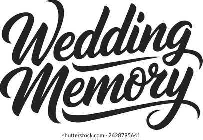 "Wedding Memory " in highly stylized white brush script font, dynamic and flowing graffiti-style 
calligraphy, centered on a perfectly solid black background with no gradients or textures, 
sharp edge