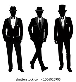 Wedding men s suit and tuxedo. Gentleman. Collection. The groom. Vector illustration.