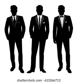 Wedding men's suit and tuxedo. Collection. The groom. Vector illustration.