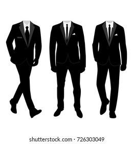 Wedding men's suit and tuxedo. Collection. The groom. Vector illustration.