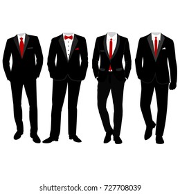 Traje y esmoquin para hombres casados. Colección. El novio. Ilustración vectorial.