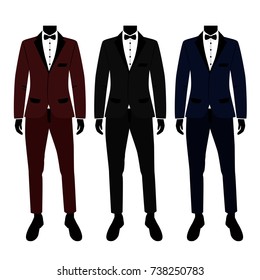 Wedding men's suit and tuxedo. Collection. The groom. Vector illustration.