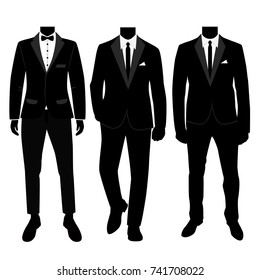 Wedding men's suit and tuxedo. Collection. The groom. Vector illustration.