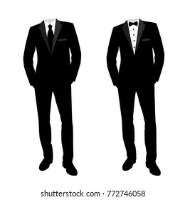 Wedding men's suit and tuxedo. Collection. The groom. Vector illustration.