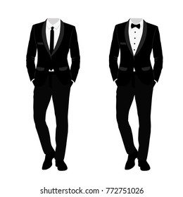 Wedding men's suit and tuxedo. Collection. The groom. Vector illustration.