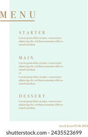 Wedding menu card. Luxury dinner menu. For a wedding or other holiday