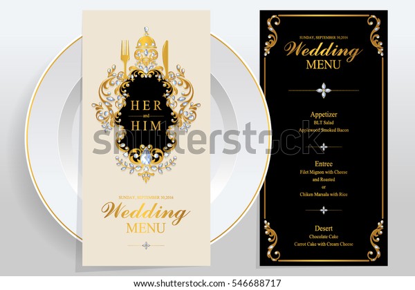 Wedding Menu Card Templates Gold Patterned Stock Vector (Royalty Free ...