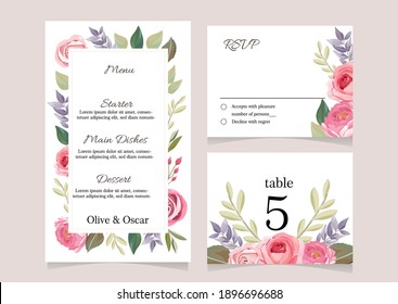 Wedding Menu Design Template Wit Pretty Floral Vector