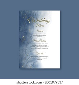 Wedding menu with hand painted watercolour design with gold glitter