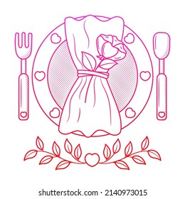 Wedding menu reception illustration with hand drawn outline doodle style
