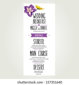 Wedding menu, template design.Vector illustration.