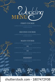 Wedding menu template with hand-drawn elements. Vector illustration