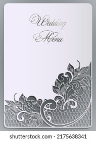 Plantilla de menú de bodas para papel, corte por láser e impresión. Formas de apertura con corte. Diseño de vectores para boda, aniversario, fiesta.