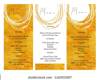 Wedding menu templates suit with golden hand drawn texture background and gold line design vector.