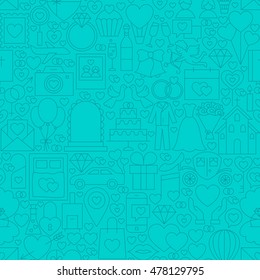 Wedding Mint Line Seamless Pattern. Vector Illustration of Outline Tile Background. Save the Date.