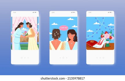Boda. Pantallas de aplicaciones móviles, plantilla de banner del sitio vectorial. UI, diseño de sitio web.