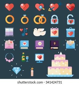 Wedding modern trendy flat vector illustration icons