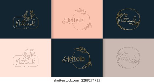 Wedding monogram collection, Modern Minimalist and Floral template for Invitation card, Save the Date, Logo identity for restaurant, boutique, cafe in vector