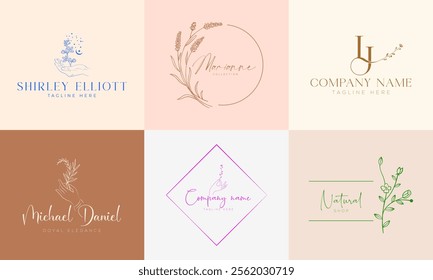 Wedding monogram collection, Modern Minimalistic and Floral templates for Invitation cards, Save the Date, Logo identity for restaurant, boutique, café in
