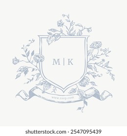 Hochzeit Monogramm Wappen Design mit MK Initial von barocken Stil aufwändige Motive umgeben