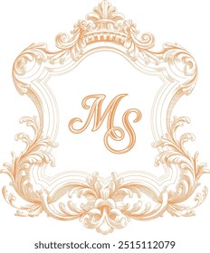 Wedding monogram crest design. Vintage wedding monogram design. SM wedding initial.